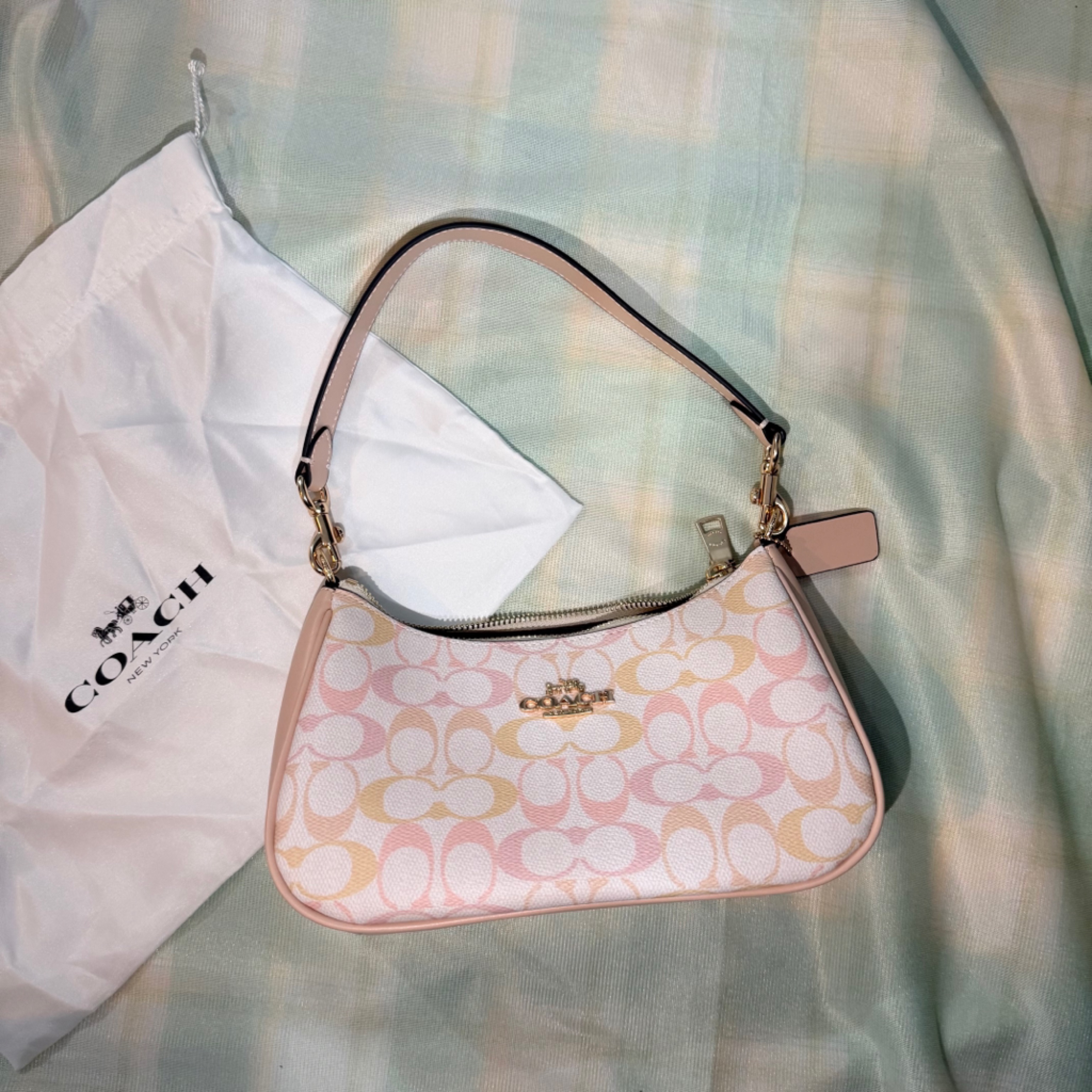 Coach Pink Signature Canvas Mini Shoulder Bag With Gold Hardware